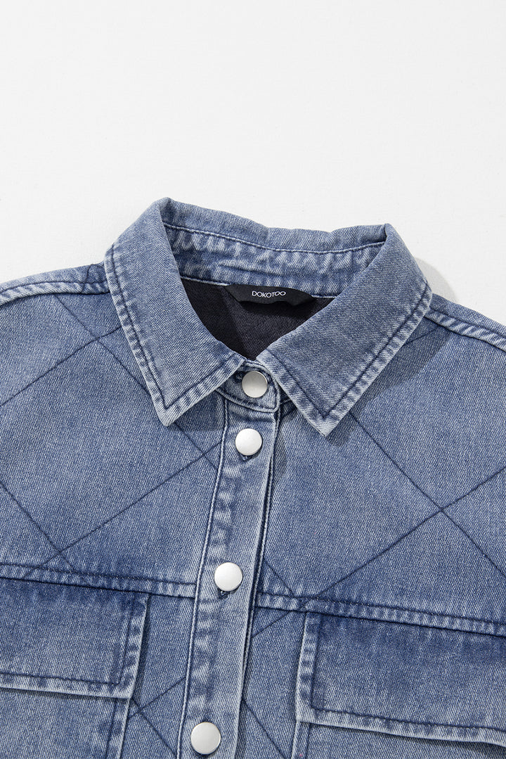 Ashleigh Blue Rhombus Stitched Pattern Button Pocketed Denim Jacket