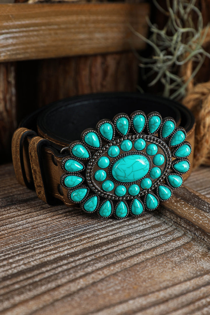 Ceinture large rétro à décor turquoise occidental 