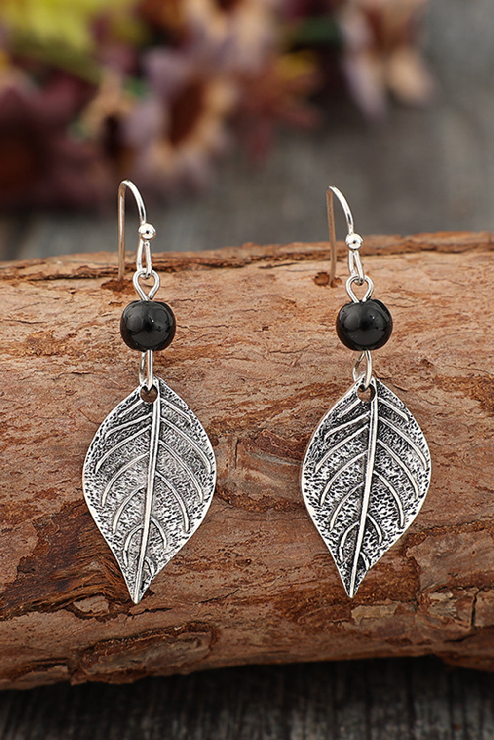 Vintage Leaf Shape Bead Dangle Earrings
