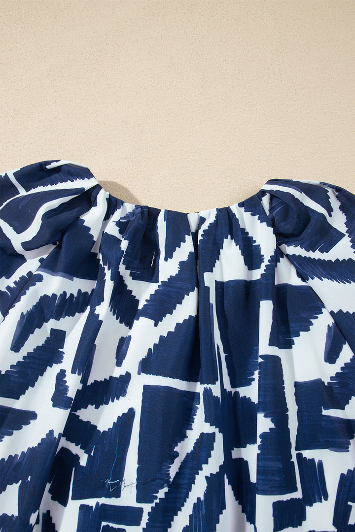 Blue Abstract Geometric Print Zip Front Shift Dress