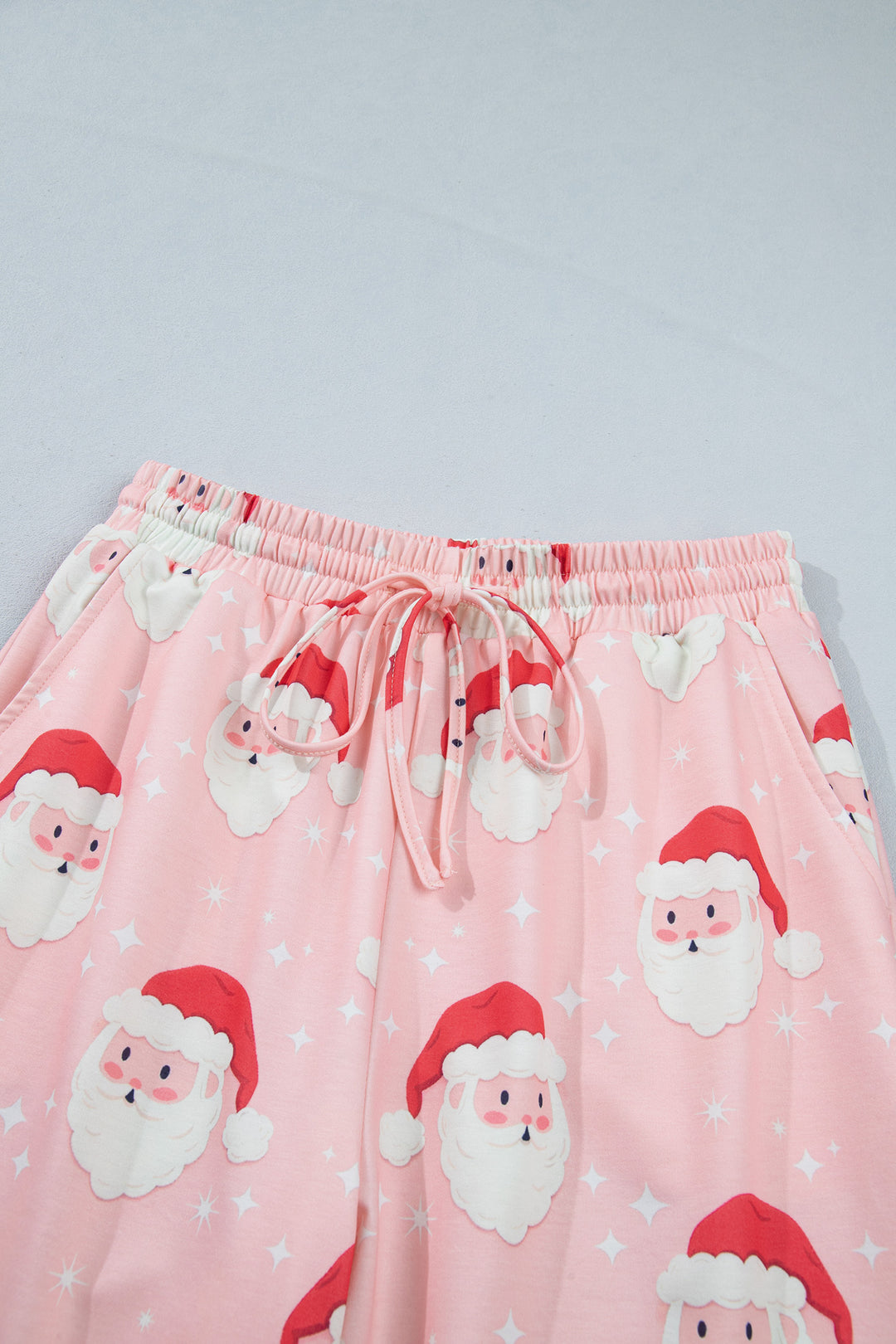 Pink Abstract Santa Pattern Long Sleeve Two Piece Shift Lounge Set