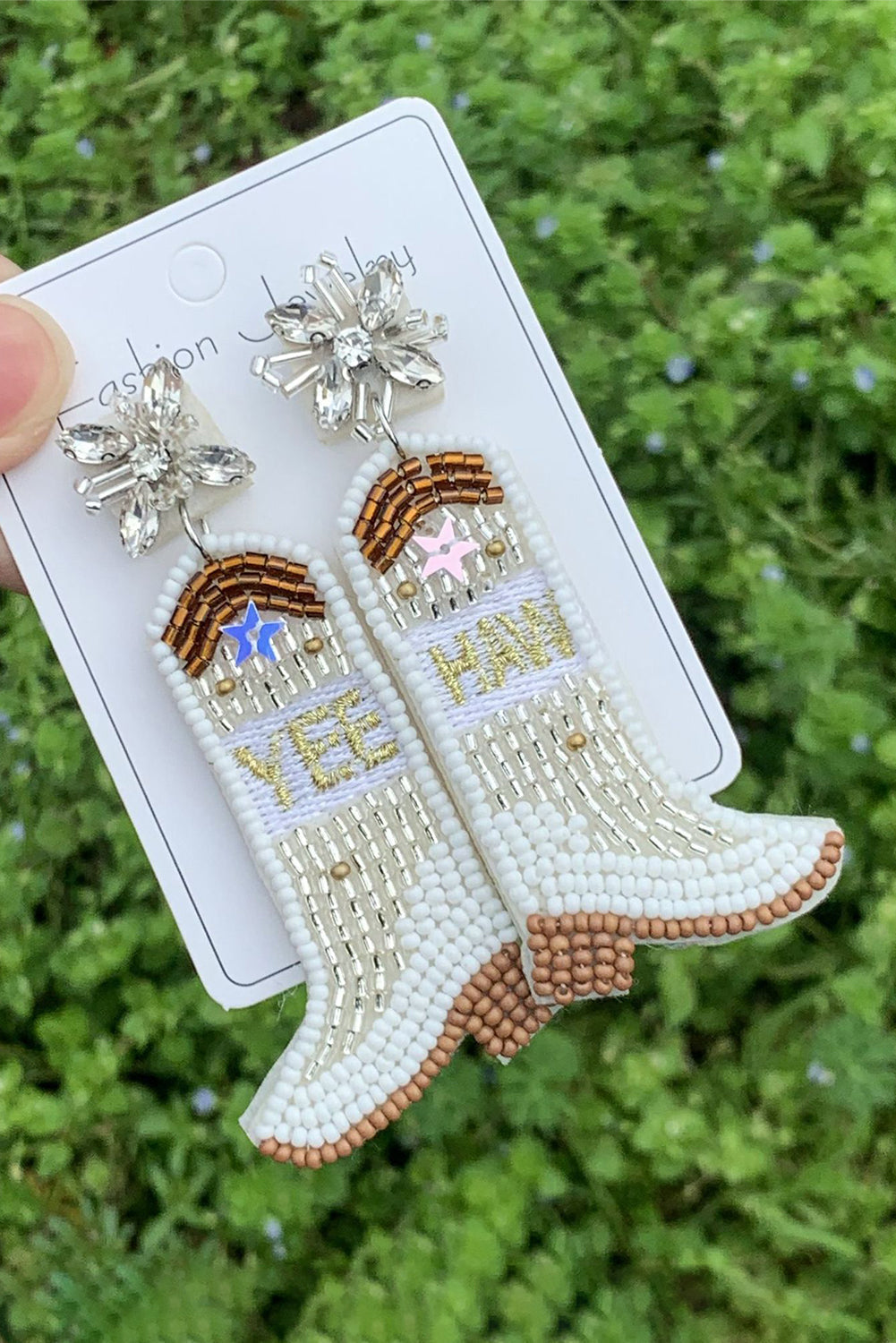 Cowboy Boots Rice Bead Dangle Earrings