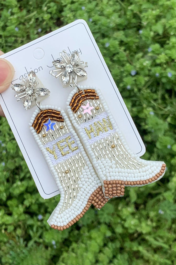 Cowboy Boots Rice Bead Dangle Earrings