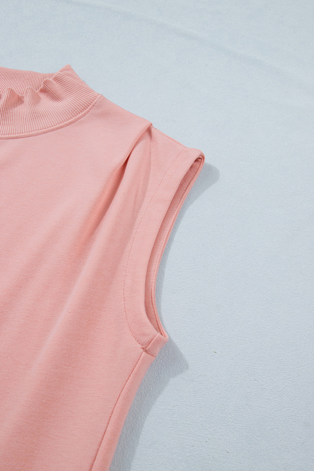 Pink Solid Color High Neck Cap Sleeve Loose Top