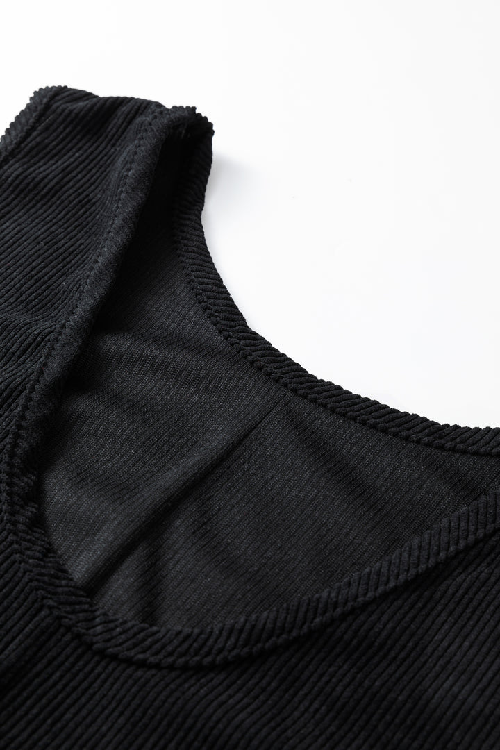 Black Plus Size Corduroy Patch Pocket Sleeveless Mini Dress