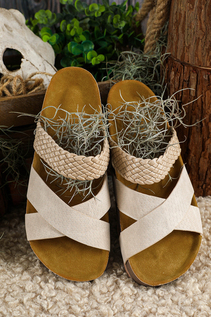 Braided Detail Criss Cross Platform Slippers