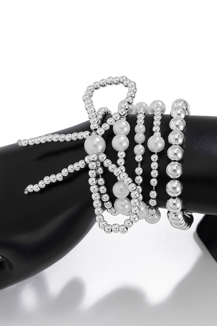 Bow Knot Pearl Beaded Multi Layered Bracelet Set