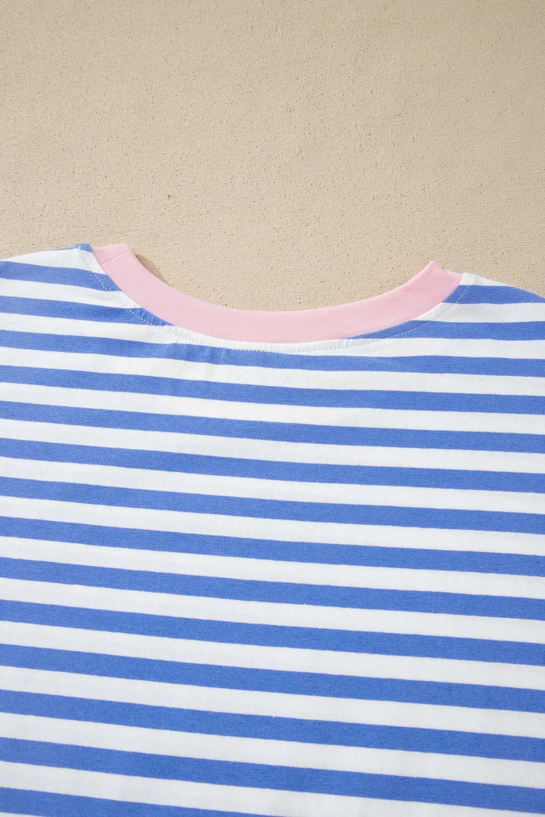 Sky Blue Stripe Contrast Trim Crew Neck Tee Knot Shorts 2pcs Set