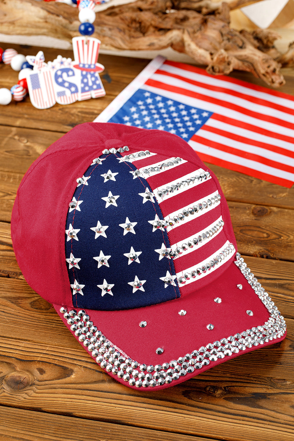 Baseballkappe mit amerikanischer Flagge und Strassdekor