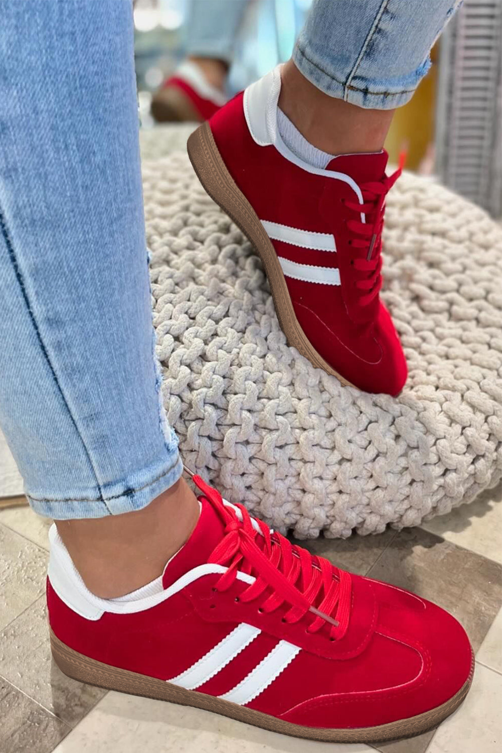 Vintage Striped Patchwork Lace-up Flat Shoes