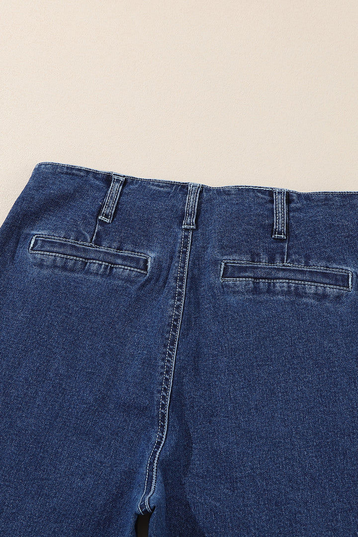 Sail Blue High Waist Button Front Wide Leg Cropped Jeans