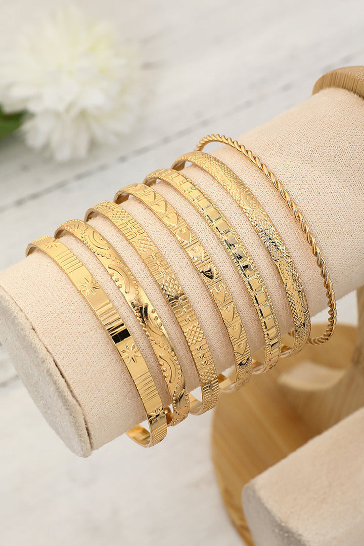 7pcs/set Textured Plated Open Alloy Bangle Set