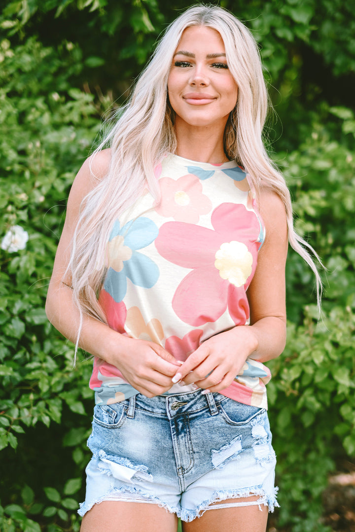 Floral Print Round Neck Sleeveless Top
