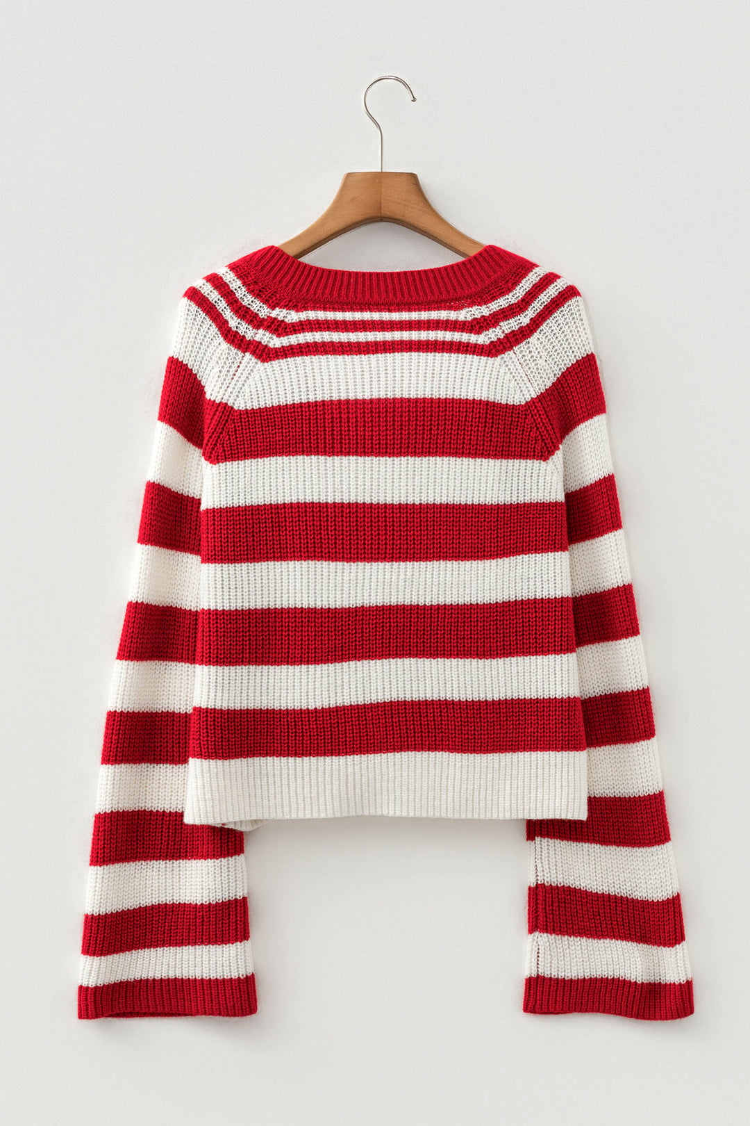 Red Stripe Striped Colorblock V Neck Long Sleeve Shift Sweater