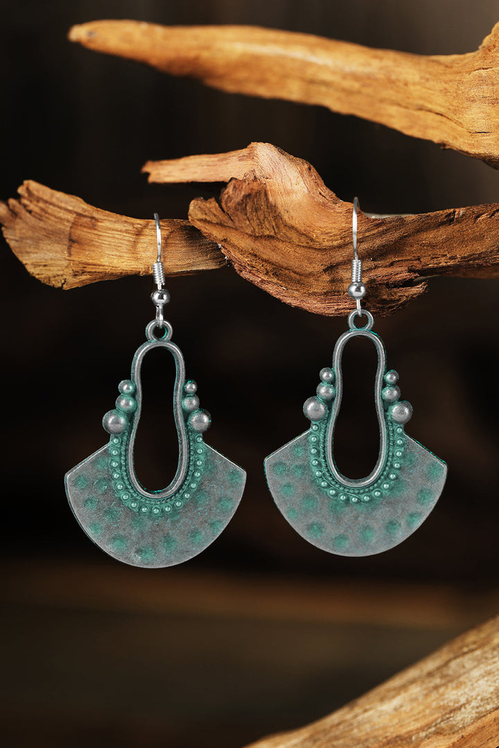 Geometric Fan Shape Antiqued Dangle Earrings