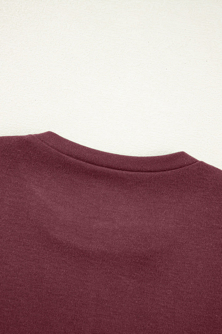 Red Exposed Seam Crew Neck Long Sleeve Top