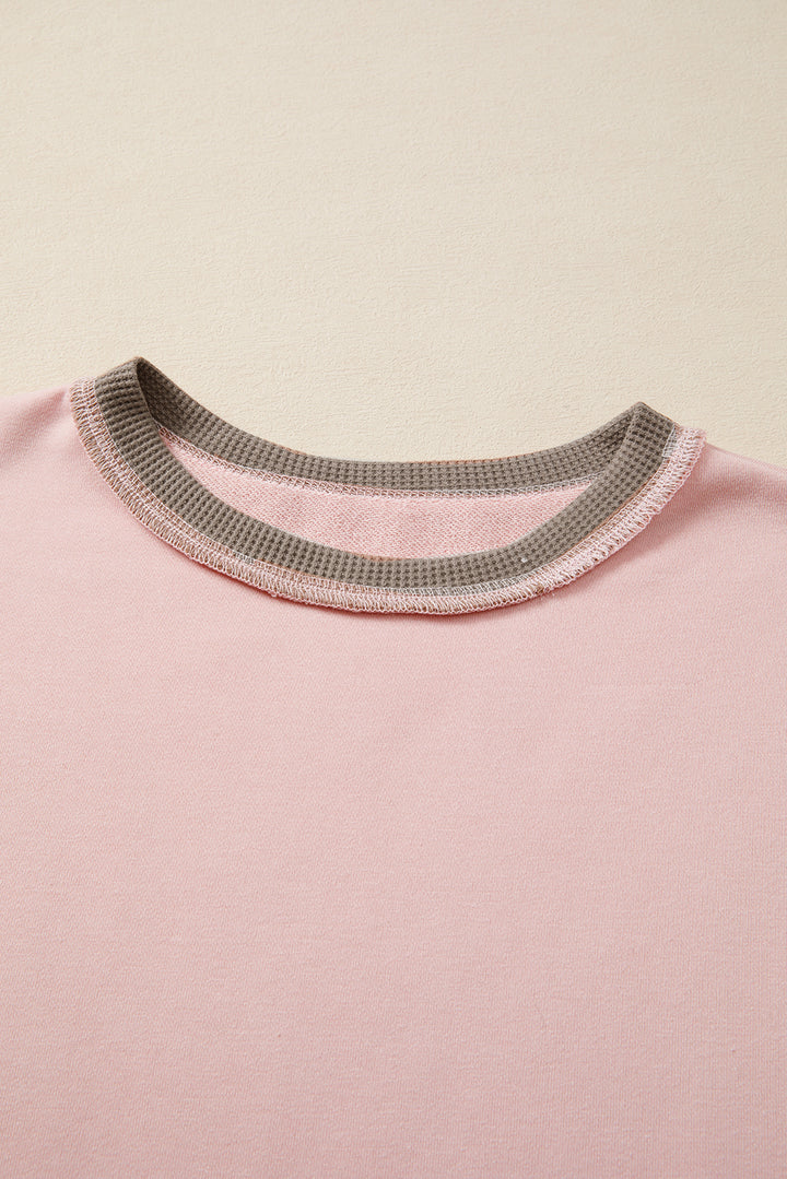 Color Block Mix Texture Waffle Patchwork Oversize Sweatshirt