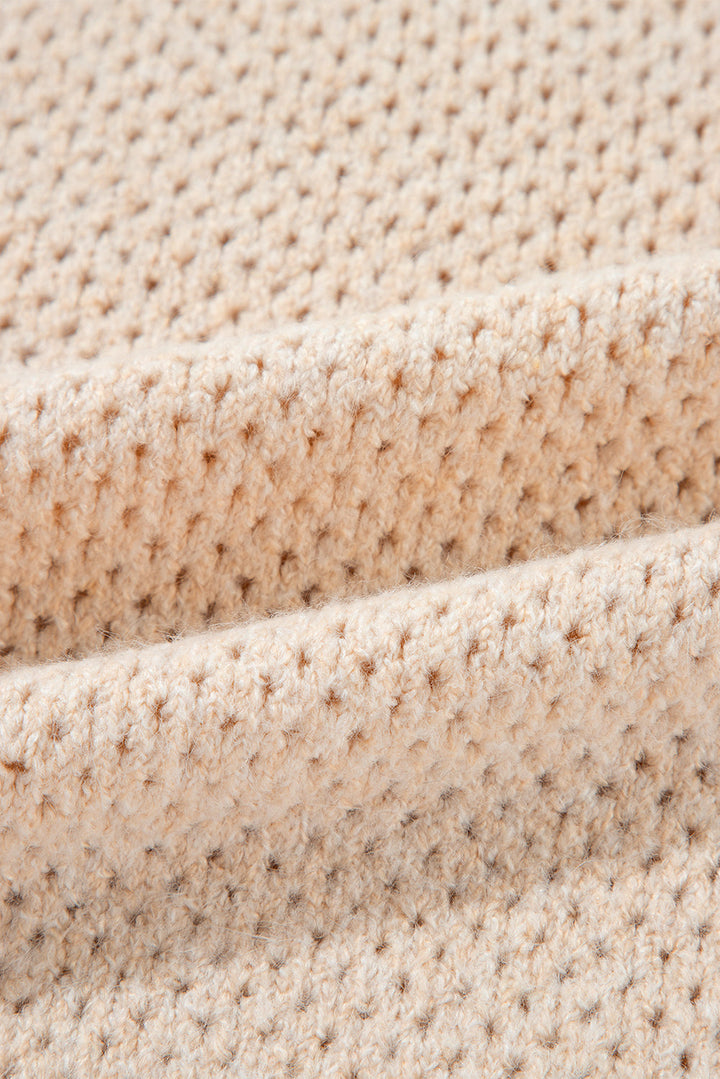 Loose Eyelet V Neck Drop Shoulder Sweater