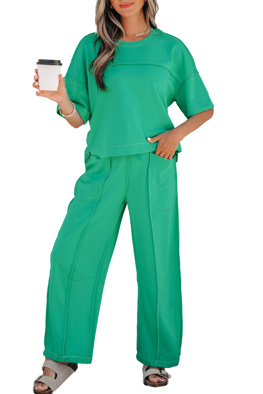 Mint Green Drop Shoulder Boxy Tee and Barrel Pants Set
