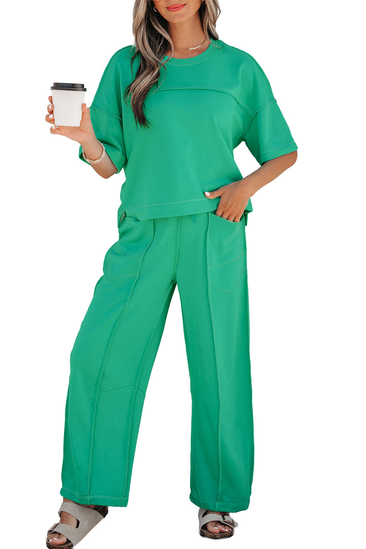 Mint Green Drop Shoulder Boxy Tee and Barrel Pants Set