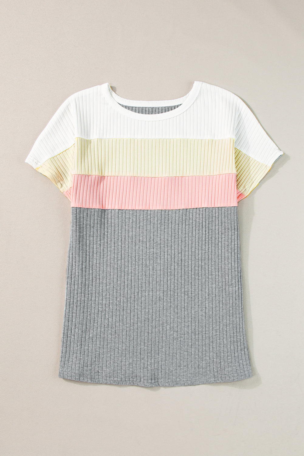 Ribbed Color Block Patchwork T-shirt
