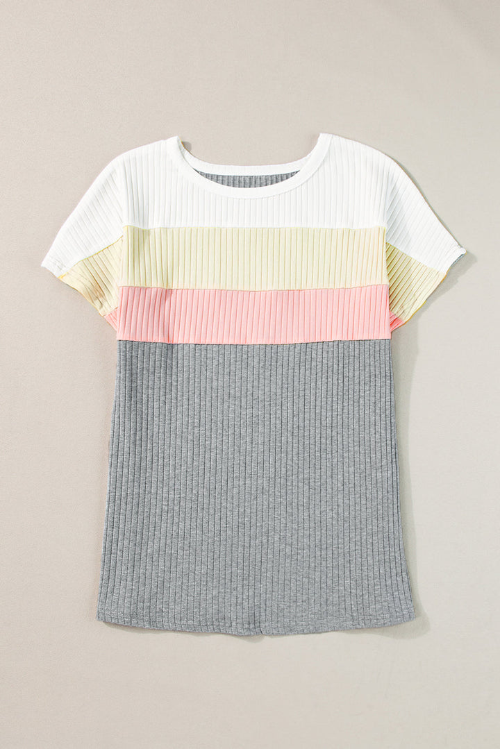 Ribbed Color Block Patchwork T-shirt