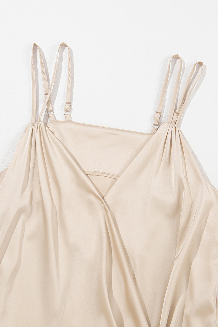Wrap V Neck Ruched Satin Cami Top