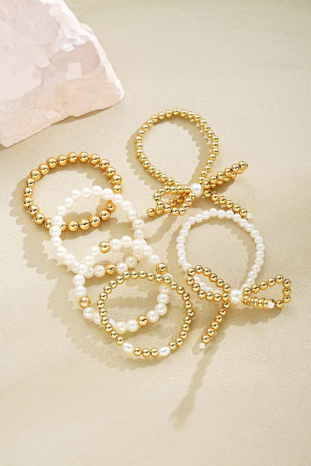 Plated Alloy Pearl Beading Bow Multi-layer Bracelet