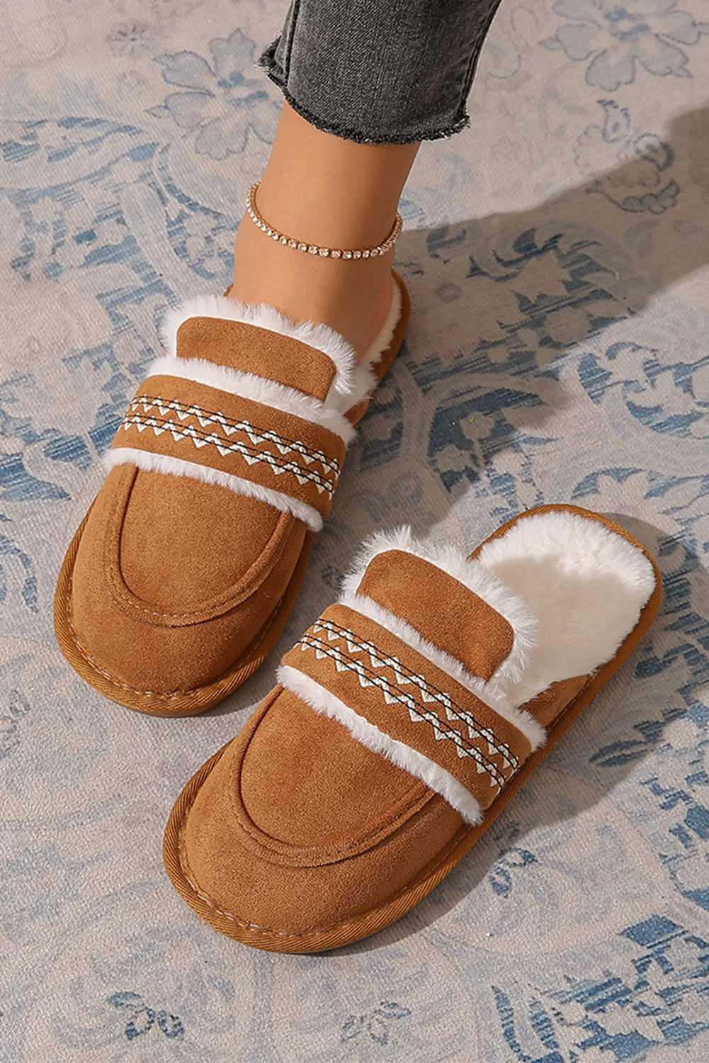 Suede Wavy Striped Plush Lined Slippers (Run Small, Size Up)