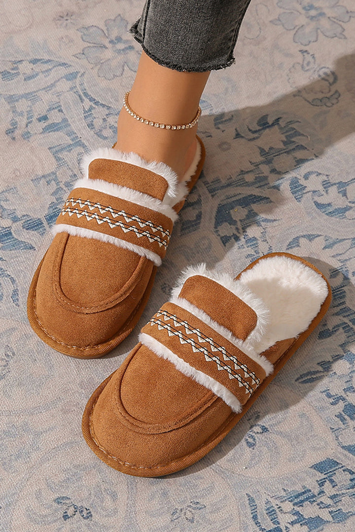 Suede Wavy Striped Plush Lined Slippers (Run Small, Size Up)