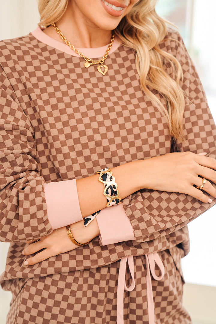 Bracelet en forme de cœur plaqué or avec ruban léopard et ficelle