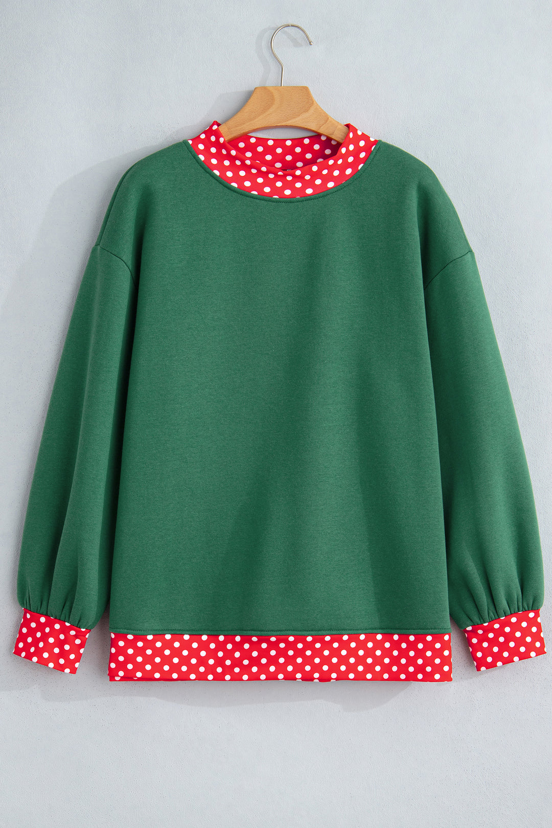 Dark Green Colorblock Polka Dot Contrast Trim Oversized Sweatshirt
