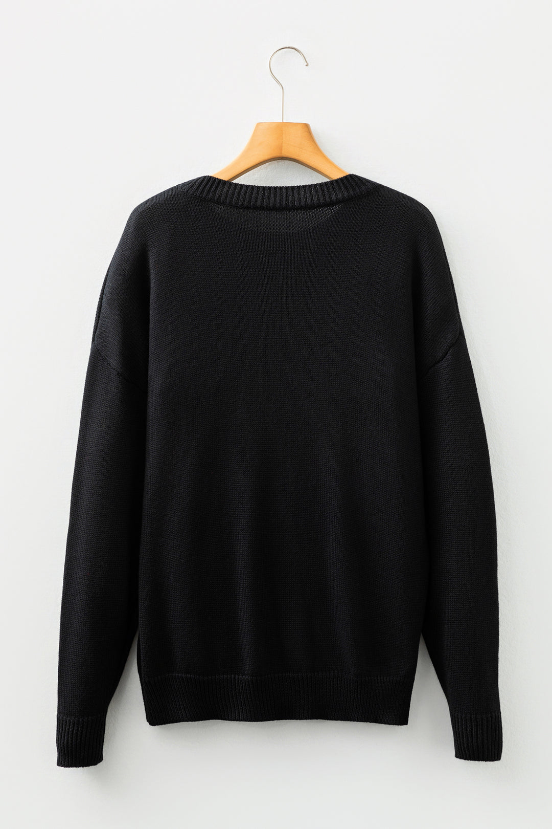Black Merry Colorful Dot Detail Christmas Drop Shoulder Sweater