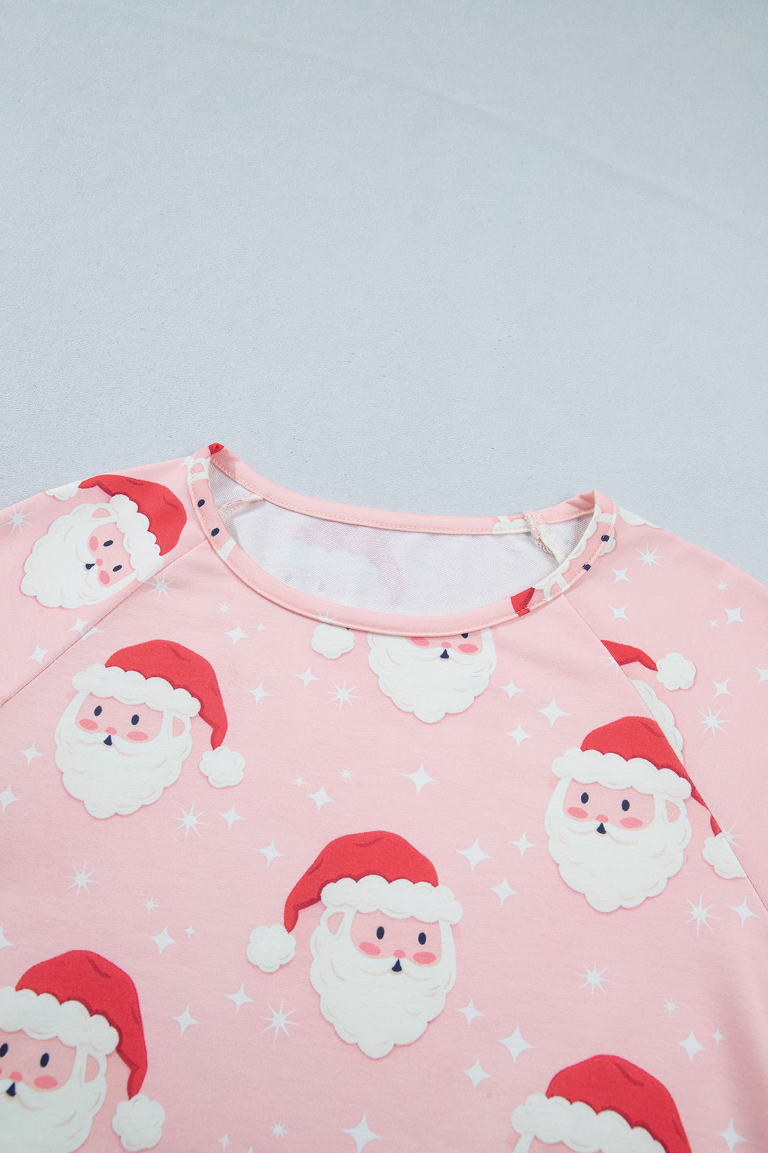 Pink Abstract Santa Pattern Long Sleeve Two Piece Shift Lounge Set