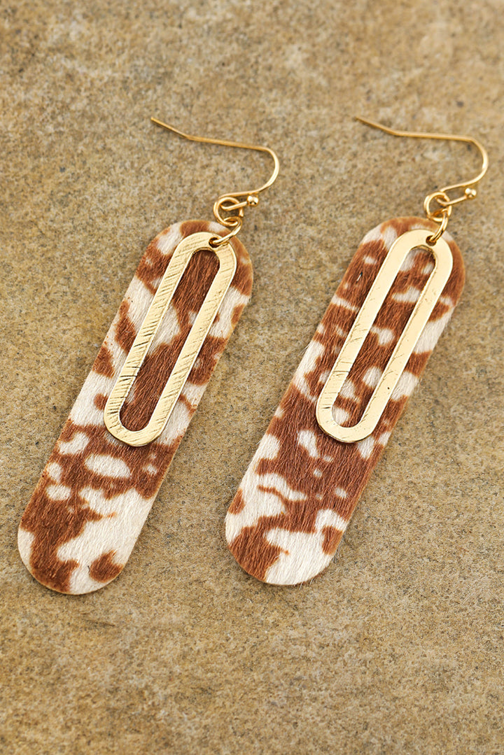 Leopard Double Layer Geometric Hook Dangle Earrings