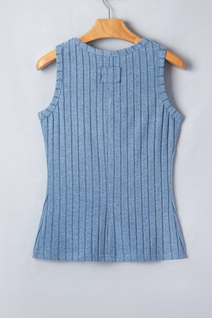 Sky Blue Slim Ribbed Mineral Wash Tank Top