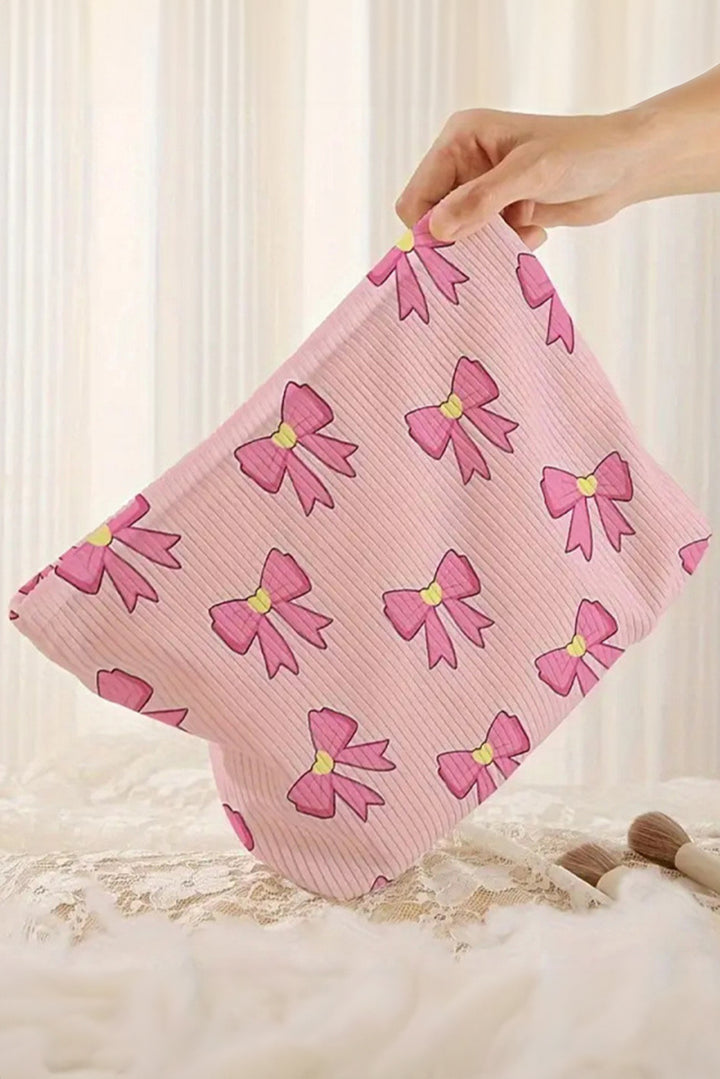 Bow Tie Print Corduroy Makeup Bag