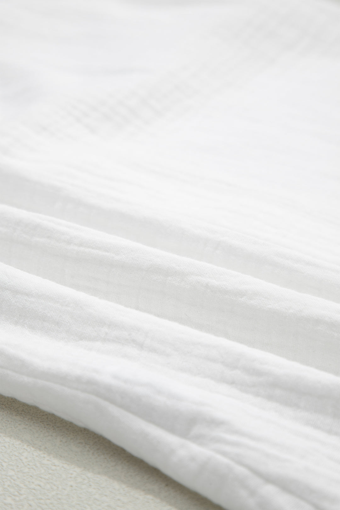 White Lace Trim Cuffed Short Sleeve Textured Shirt