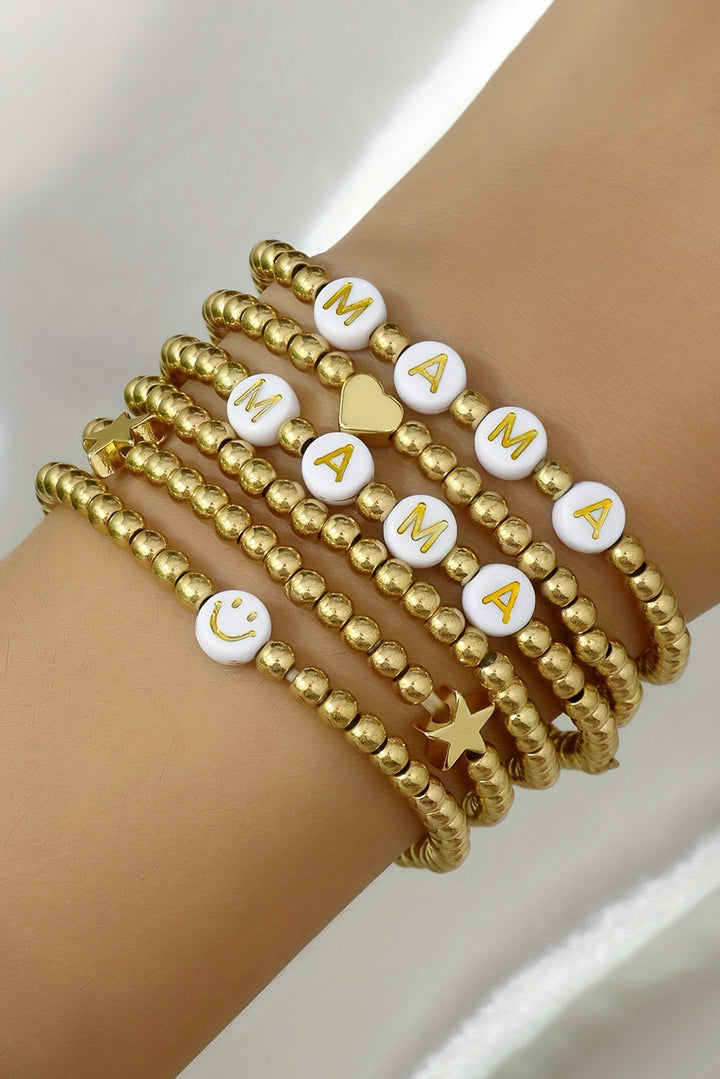 Ensemble de 6 bracelets plaqués en forme de cœur et d'étoile MAMA