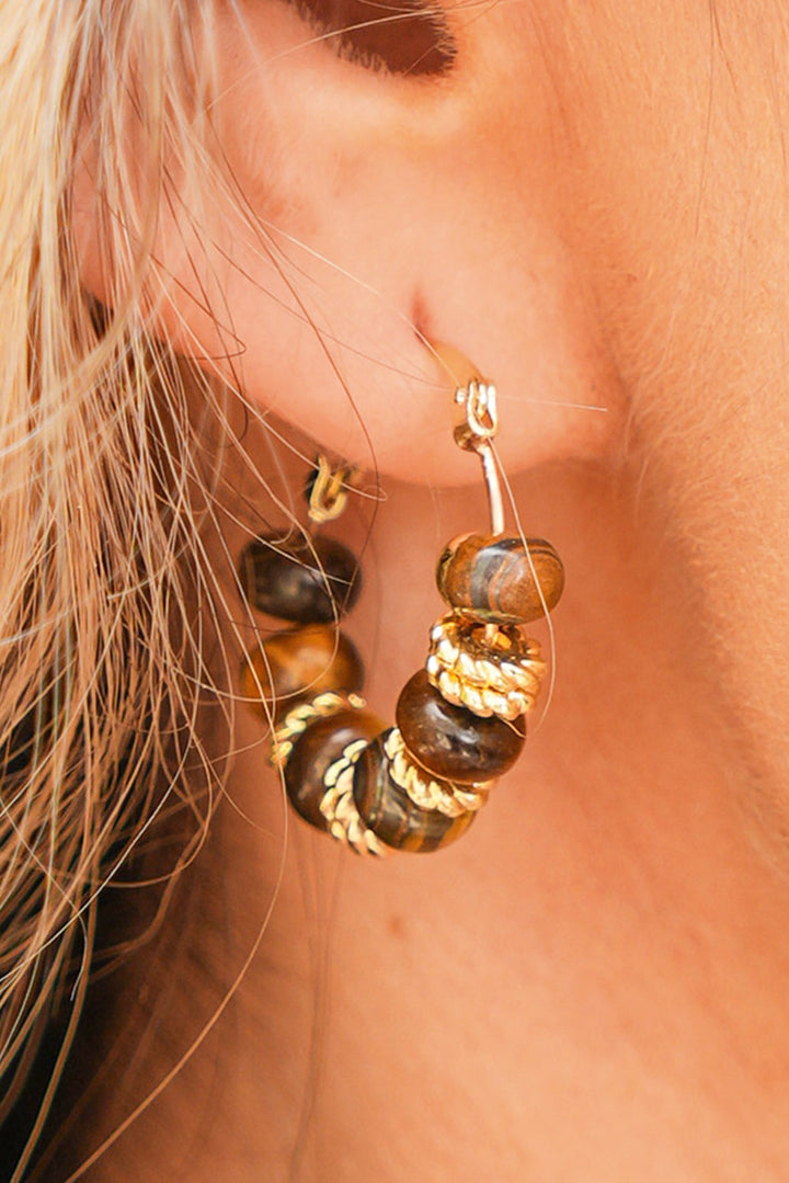 Retro Tiger Eye Stone Loop Clip-On Earrings