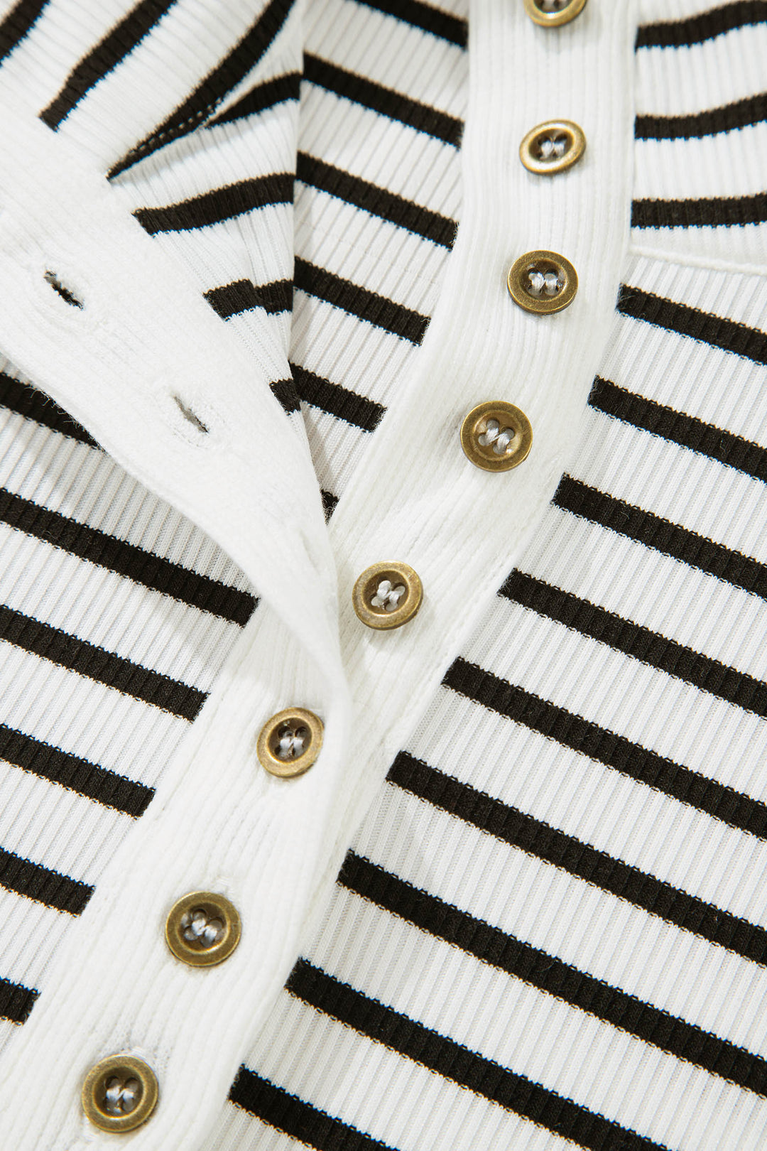 Ribbed Knit Half Button Long Sleeve Slim Top