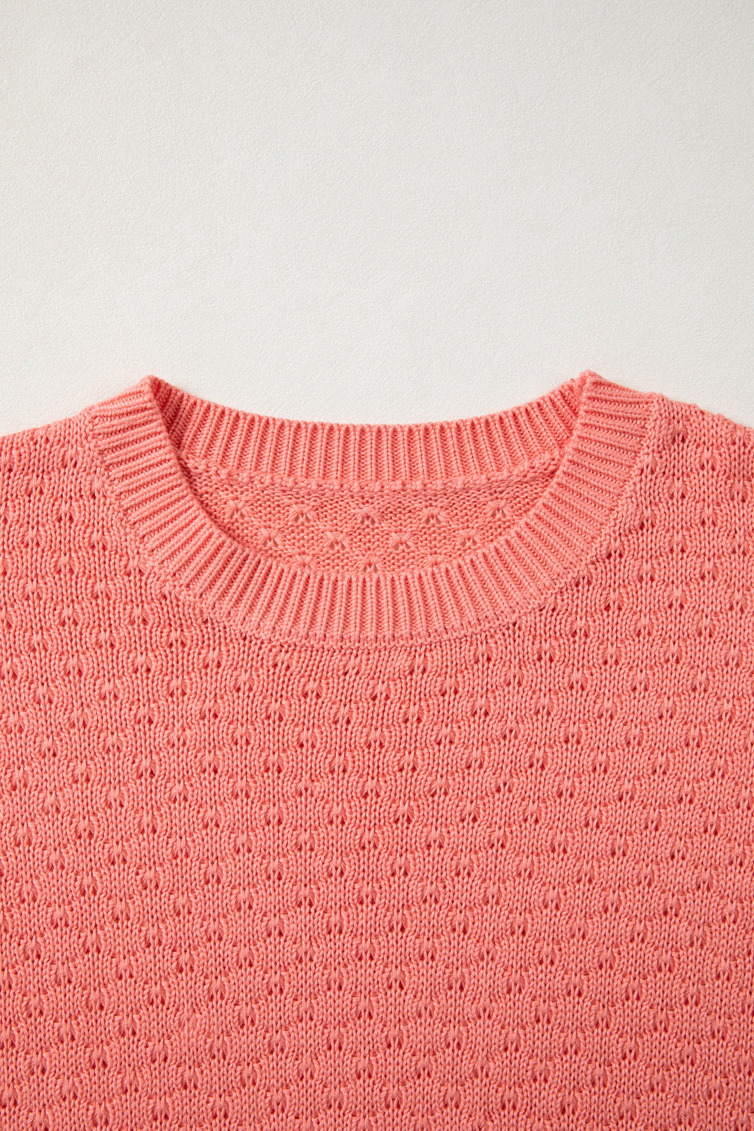 Coral Paradise Drop Shoulder Ribbed Knit Long Sleeve Sweater