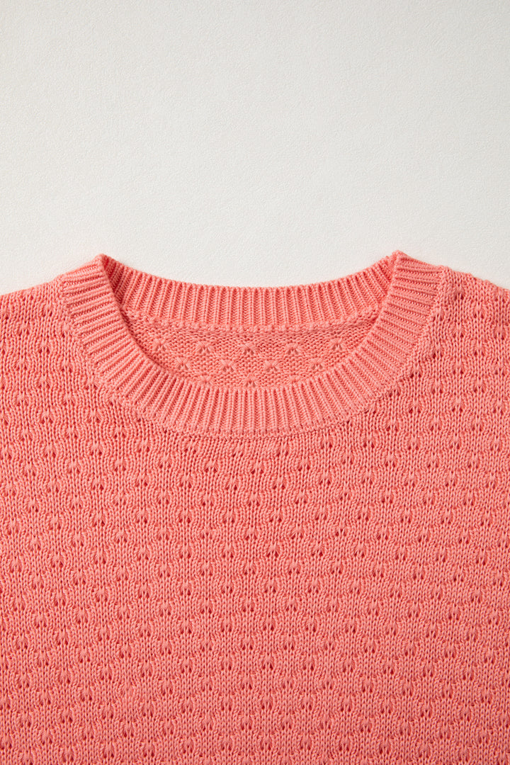 Coral Paradise Drop Shoulder Ribbed Knit Long Sleeve Sweater