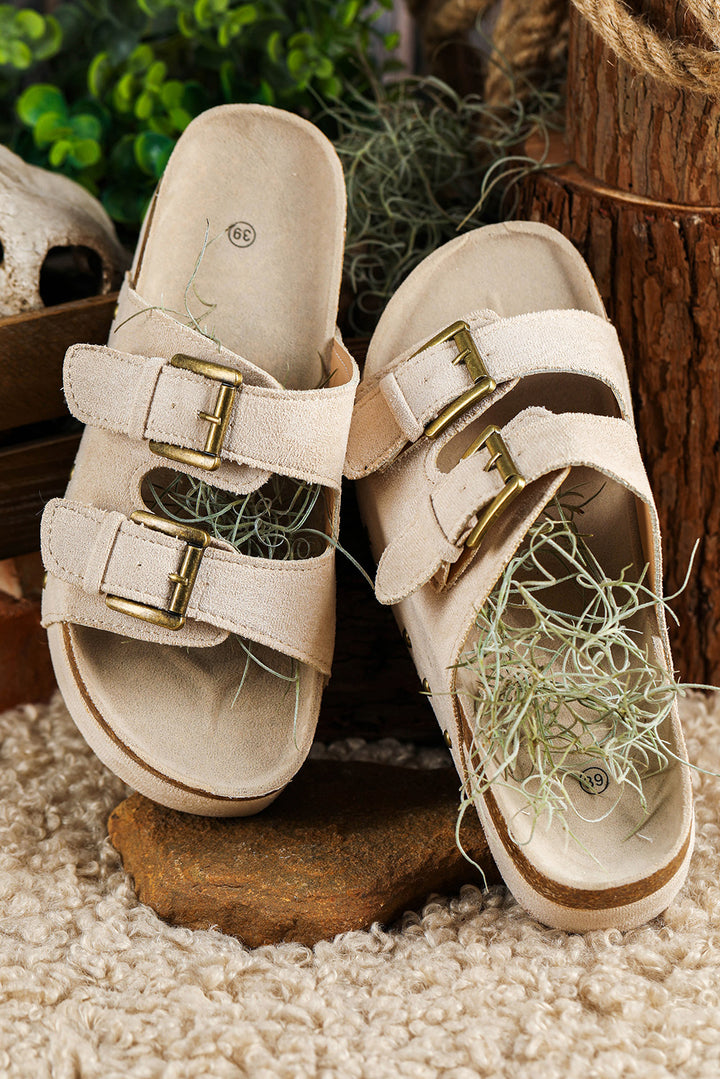 Suede Buckle Decor Footbed Sandal Slippers