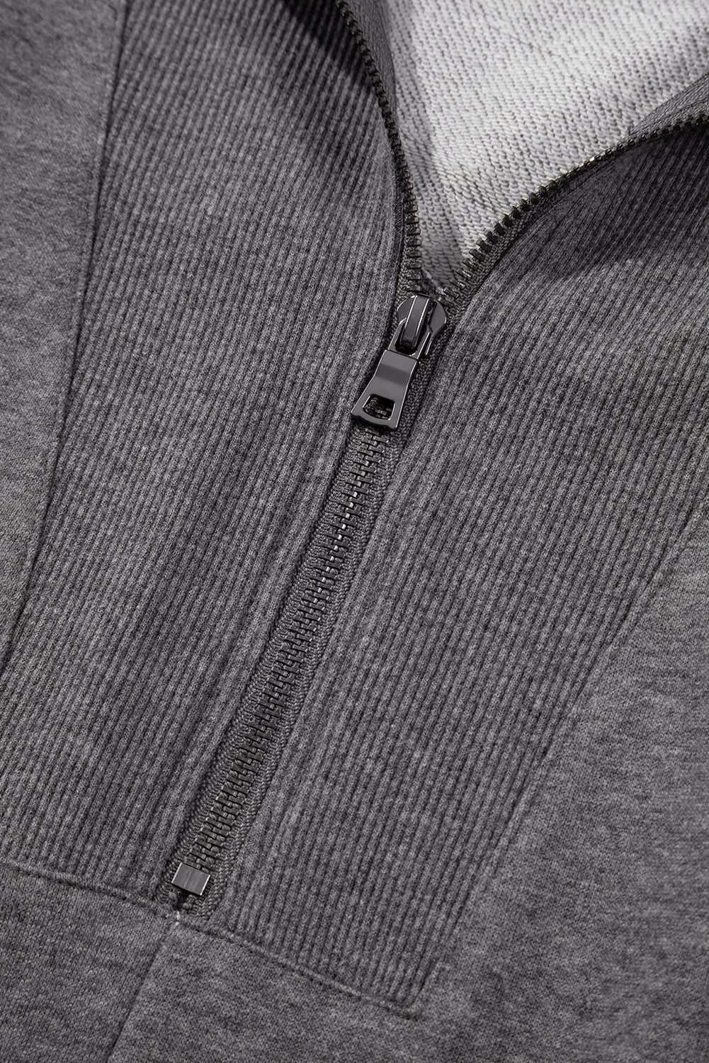 Zip up Collared Ribbed Patchwork Sweatshirt Dress with Pockets