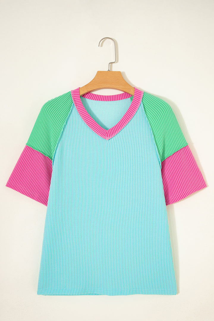 Aruba Blue Color Block Twisted Ribbed Tee