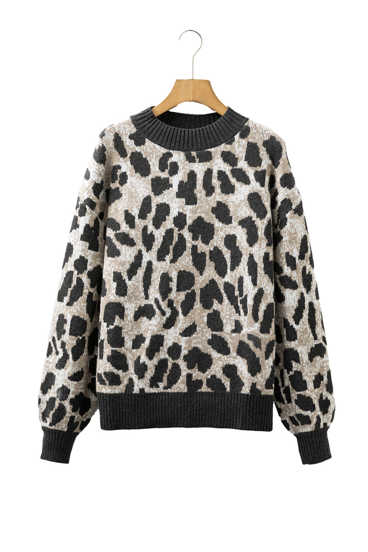 Leopard Drop Shoulder Baggy Sweater