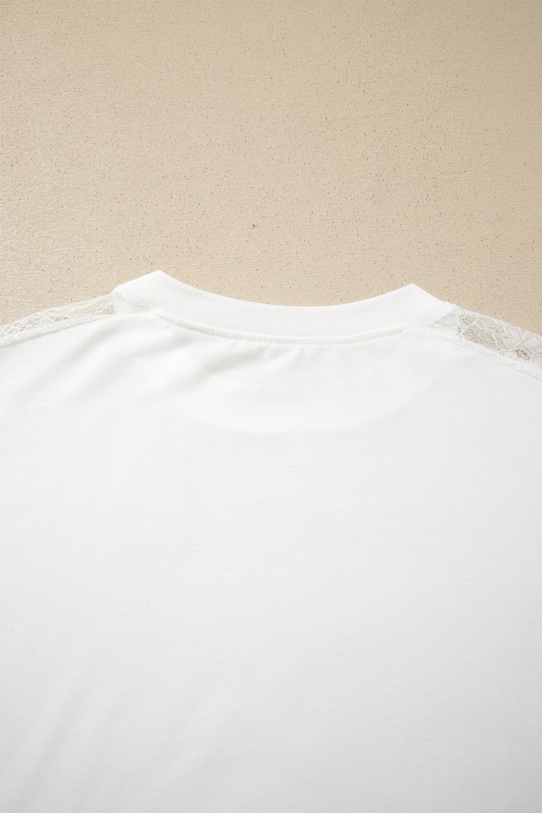 White Lace Patchwork Round Neck Long Sleeve Top