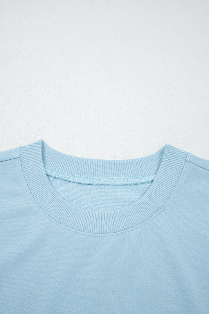 Mist Blue Solid Color Loose Tee Drawstring Shorts 2pcs Outfit