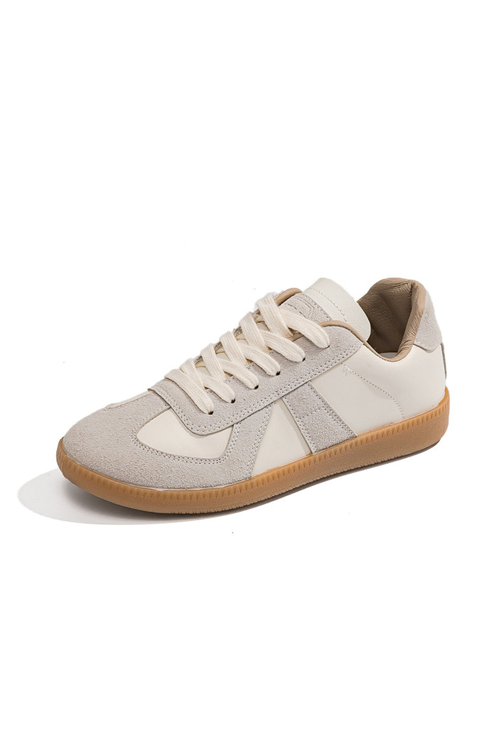 Flache Schnürschuhe aus PU-Leder und Wildleder mit Patches